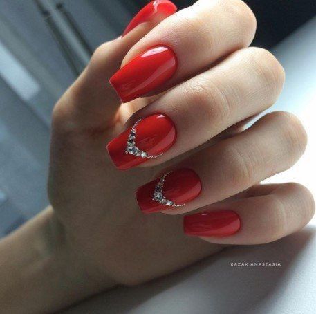 Valentines Nails Designs, Ideas For Nails, Red Polish, Red Acrylic Nails, Wedding Red, Swarovski Nails, Nail Art Designs Videos, Best Nail Art Designs, Nails Wedding