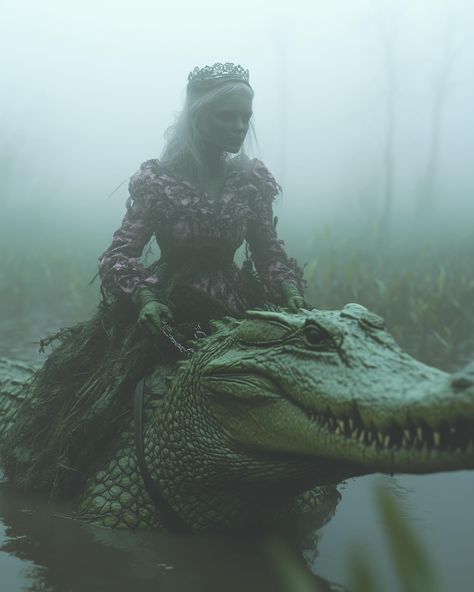 Swamp queen 🐊 #simplyaiprompts . . . . #gothqueen #alligatorart #swamppeople #fantasyart #aigenerated ##aiartprompts #halloweenvibes🎃 Louisiana Swamp Photography, Haunted Bayou, Bayou Aesthetic, Swamp Witch Aesthetic, Swamp Town, Swamp Core, Swamp Mermaid, Swamp Aesthetic, Swamp Fairy