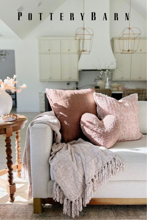 Feel the love this Valentine’s Day with décor that complements your aesthetic. From cozy pillows to festive serveware, Pottery Barn has everything you need to celebrate. #MyPotteryBarn  📸: Holly O’Flaherty Home Decor For Valentines Day, Valentine's Day Living Room Decor, Pottery Barn Valentine Decor, Valentines Day Decorations Living Room, Valentine’s Day Pillows, Valentines Decor Aesthetic, Valentines Day Entryway Table, Home Decor Valentine’s Day, Valentine Day Home Decor Ideas