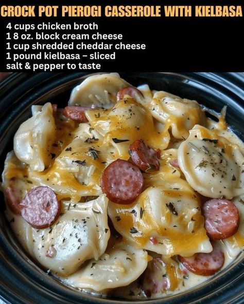 Crock pot Pierogi Casserole with Kielbasa recipe Pierogi Casserole With Kielbasa, Crockpot Kielbasa, Kielbasa Recipe, Pierogi Casserole, Perogies Recipe, Sausage Crockpot, Kielbasa Recipes, Kielbasa, Crockpot Recipes Slow Cooker