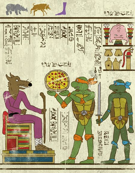 Archaeologist recently discover strange ancient Egyptian hieroglyphics. But they look so familiar... Life In Ancient Egypt, Art Geek, Tmnt Art, Egyptian Hieroglyphics, Art Parody, Geek Art, Charlie Chaplin, A Pizza, Batwoman