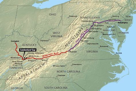 Wilderness Road map Kingsport Tennessee, Genealogy Map, Cumberland Gap, Daniel Boone, Independance Day, American Frontier, Into The West, Ancestry Genealogy, Colonial America