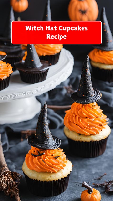 Celebrate Halloween with these enchanting Witch Hat Cupcakes! Delicious chocolate or vanilla cupcakes topped with smooth frosting and a chocolate cone to create a spooky witch hat. Decorate with colorful sprinkles and candy for a magical treat! 🎃🧙‍♀️🧁 #WitchHatCupcakes #HalloweenBaking #SpookyTreats #HalloweenDesserts Witch Hat Cupcakes, Hat Cupcakes, Chocolate Cone, Ultimate Cookies, Spooky Witch, Recipes Chocolate, Chocolate Crinkles, Halloween Baking, Cupcakes Recipe