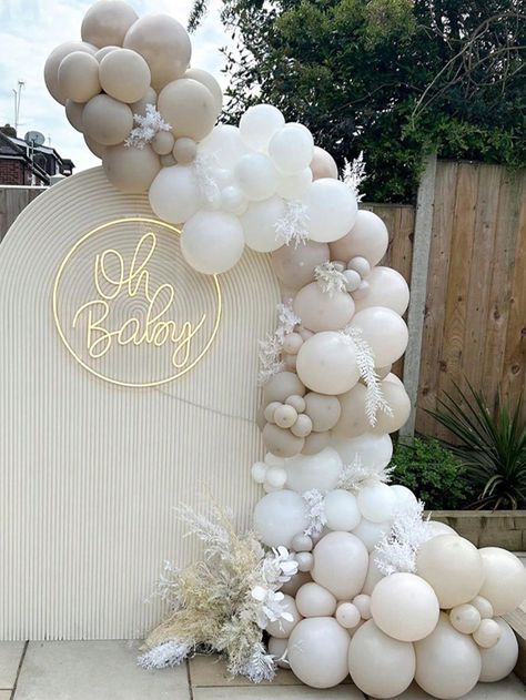 90pcs Cream Beige Balloon Garland Arch Kit Rustic Wedding Engagement Decoration Bridal Shower Baby Birthday Party Gender Reveal Balloon Baptism ChristeningI discovered amazing products on SHEIN.com, come check them out! Hen Do Balloon Arch, Classy Decorations Party, Gender Reveal Outside Decorations, Tan Balloon Arch, Gold And White Baby Shower Ideas, Baby Christening Decorations, Beige Baby Shower Ideas, Engagement Balloon Arch, Sage Baby Shower Ideas