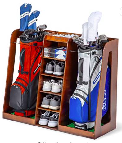 Golf Equipment Storage, Golf Bag Storage, Handyman Hacks, Golf Room, Sport Rack, Wood Storage Cabinet, Ball Storage, Wooden Organizer, Wood Storage Cabinets