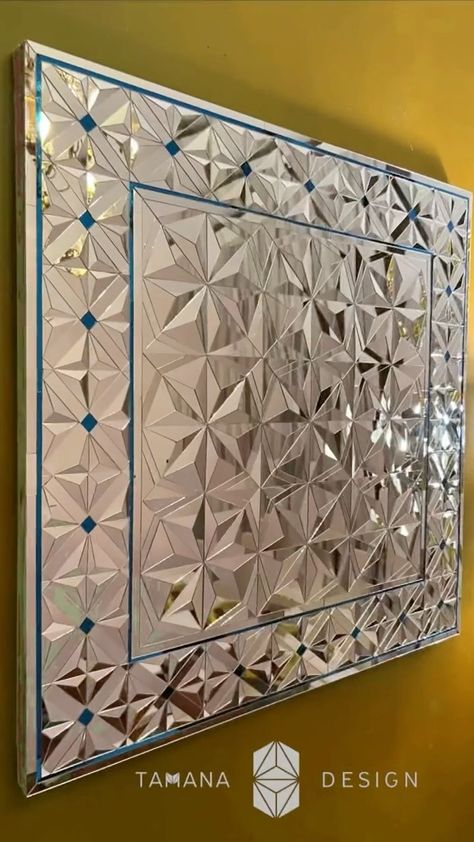 Triangle Mirror Work, Triangular Mirror Work, Lippan Art Mirror Square, Art Deco Interior Living Room, Diamond Pattern Mirror, Lippan Art Mirror Rectangular, Art Deco Geometric Patterns, Arabian Decor, Modern Installation