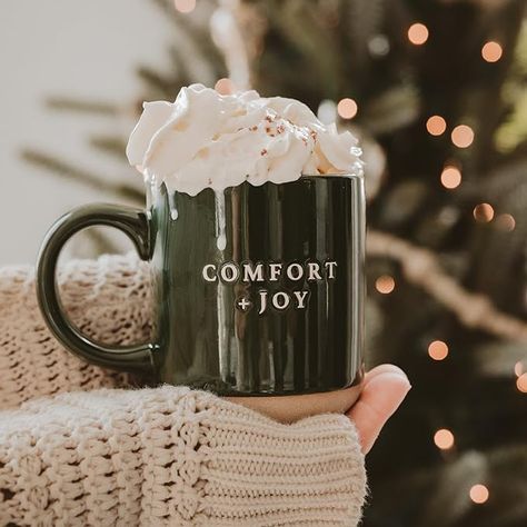 Joy Design, Amber Jar Candle, Rustic Mugs, Christmas Coffee Mug, Country Living Magazine, Clear Jars, Christmas Cup, Holiday Coffee, Comfort And Joy