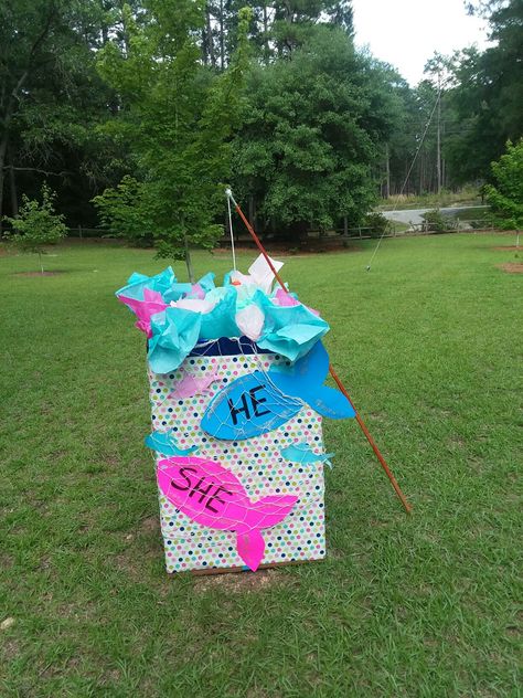 Gender Reveals At The Beach, Fish Gender Reveal Ideas For Party, Ice Fishing Gender Reveal, Gender Reveal Ideas For Party Fishing, Bobber Or Bows Gender Reveal, Fishe Or Fish Gender Reveal, Cute Gender Reveal Themes Summer, Gender Reveal Fishing Ideas, Fish He Or Fish She Gender Reveal Ideas