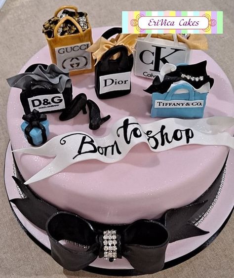 Shopoholic Cake Designs, Shopping Theme Cake Birthday, Shopping Cake Ideas, Birthday Cake For Sister Ideas, Shopping Birthday Cake, Purse Cake Ideas, Shopping Theme Cake, Born To Shop Cake, Sister Birthday Cake Ideas