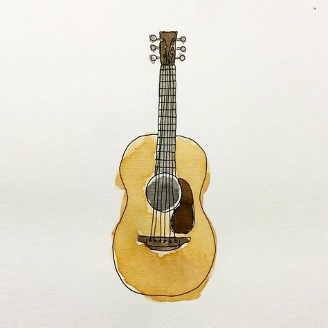 Guitar Painting Watercolor, Watercolor Art Guitar, Guitar Illustration Drawing, Guitar Watercolor Painting, Watercolor Guitar, Guitar Watercolor, Guitar Illustration, Music Drawings, Guitar Painting