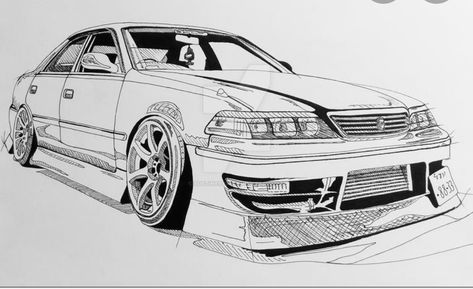 Japanese Car Drawing, Japanese Car Tattoo, Jdm Car Sketch, Jdm Sketch, Alita Battle Angel Manga, Cartoon Car Drawing, Ford Sierra, Honda Crx, Cool Car Drawings