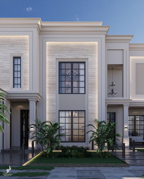 Newclassic villa ..Saudi arabia :: Behance Villa Front Elevation Design, New Classic Architecture Villa, Exterior Classic Design, Modern Elevation Designs For House, Villa Design Exterior, New Classic Villa Exterior Design, New Classic Architecture, Villa Saudi Arabia, New Classic Facade