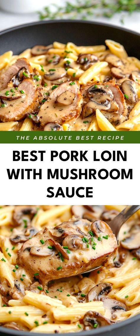 Image for Best Pork Loin with Mushroom Sauce Pork Loin And Mushrooms, Pork Tenderloin In Creamy Mushroom Sauce, Pork Loin With Mushrooms, Sauce For Pork Tenderloin, Crockpot Mushrooms, Pork Loin Crock Pot Recipes, Sauce For Pork, Pork Tenderloin Medallions, Pork Sauce