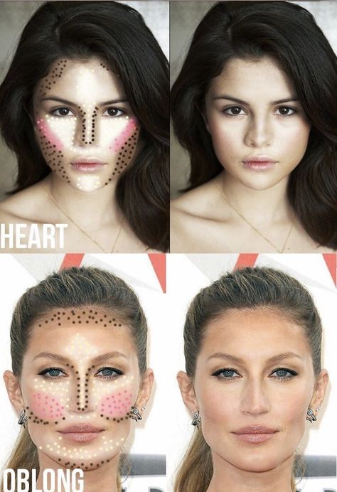 Makeup For Oval Face Shape, Contour Guide, Oblong Face Shape, How To Contour, Different Face Shapes, Contour Makeup Tutorial, Long Face Shapes, Diamond Face Shape, Face Shape Hairstyles