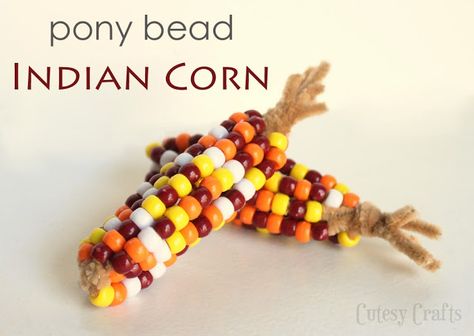 Pony Bead Indian Corn -  Fun and easy Thanksgiving craft for the kids! Bead Pumpkins, American Indian Crafts, Easy Thanksgiving Crafts, Pony Bead Crafts, Thanksgiving Craft, Indian Corn, Corn Cob, Thanksgiving Decorations Diy, Easy Fall Crafts