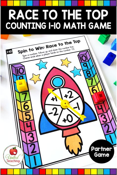 Beginning Addition, Race To The Top, Spinner Games, Kindergarten Math Games, Math Centers Kindergarten, Number Sequence, Math Intervention, Kindergarten Math Activities, Math Work