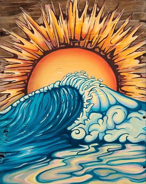 Trippy Beach Painting, Trippy Sun Art, Trippy Beach Art, Surf Graffiti, Aquarius Today, Surfboard Painting, Surf Painting, Tiki Art, Surf Poster