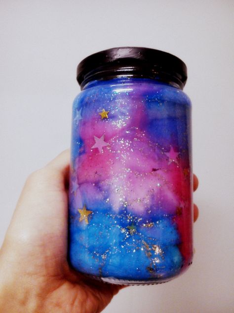 #galaxy in a #bottle Galaxy Jars, Galaxy In A Jar, Creative Christmas Gift Ideas, Nebula Jars, Easy Mason Jar Crafts Diy, Galaxy Room, Galaxy Jar, Fancy Ribbon, Diy Galaxy