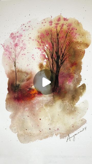 11K views · 1.1K likes | Ann Garcia | watercolor • ink • art on Instagram: "This is the most therapeutic style of painting for me. I absolutely love intuitive art! 💞 I think I’ll be practicing people so that I can add people walking along the path near the trees. ☺️  Daniel Smith Extra Fine Watercolors: 🌸 New Gamboge 🌸 Quinacridone Magenta 🌸 Undersea Green  I had no clue what these colors would look like in the end. I love that they came together to create a slightly psychedelic natural vibe.   Ink: Speedball Super Black India Ink  Brush: Noted in reel. Watch the reel.   Paper: Arches Cold-Pressed 300 gsm. This paper can hold up to lots of water and lots of brushwork. I love it.   Inspiration: My soul and the wonderful world around me.   Thank you for being here! May your day be blesse Abstract Tree Paintings, Intuitive Watercolor Painting, Quick Watercolor Paintings, India Ink Art, Intuitive Watercolor, Watercolor Art Tutorial, Quinacridone Magenta, Watercolor And Ink Art, Abstract Watercolor Tutorial