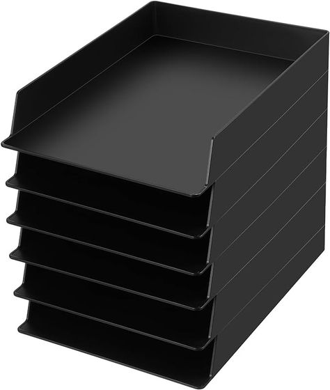 Amazon.com : Wenqik 6 Pcs Stackable Paper Trays Rectangular Plastic Desk Tray Holder Desktop Document File Paper Organizer Plastic Storage Letter Tray for Office Classroom, Black : Office Products Filing Papers, Paper Organizer, Document File, Letter Tray, Desk Tray, Black Office, Paper Tray, Paper Organization, Black Paper