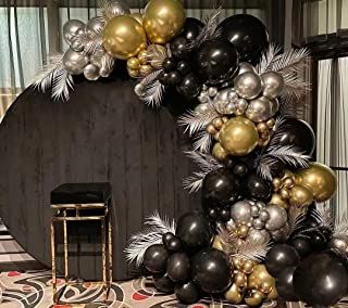 Amazon.com : great gatsby party Black Gold Silver Birthday Decorations, Black Gold Silver Balloon Arch, Black Silver And Gold Balloon Garland, Roaring 20s Balloon Arch, Man’s Birthday Decorations, Prom Decorations Black And Gold, Black Gold Photo Booth, Gatsby Balloon Arch, Black Theme Decoration