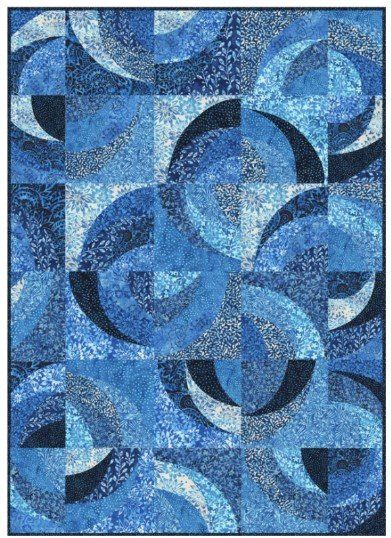 Blue Onion Quilt Kit - 50 x 70 in Moody Blue Batiks from Anthology - 10724111 Onion Quilt, Wall Hanging Quilts, Ocean Quilt, Drunkards Path Quilt, Storm At Sea, Curved Piecing, Improv Quilting, Charity Quilts, Whole Cloth Quilts