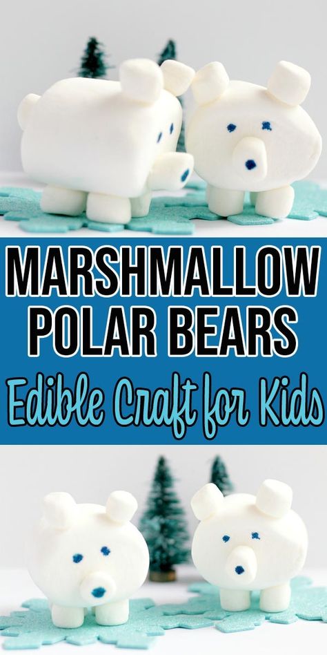 Polar Bears Preschool, Bears Preschool, Marshmallow Crafts, Polar Bear Craft, Bear Craft, Winter Activities Preschool, Recycled Crafts Kids, Polar Bear Christmas, Edible Crafts