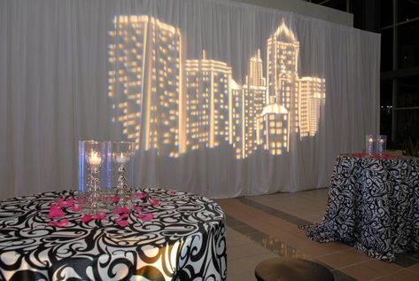 City buildings gobo Bright Lights Big City Theme Prom, City Lights Party Theme, City Lights Prom Theme, Nyc Prom Theme, City Of Lights Prom, New York Theme Party, Party Lights Decoration, Broadway Theme, Homecoming Themes