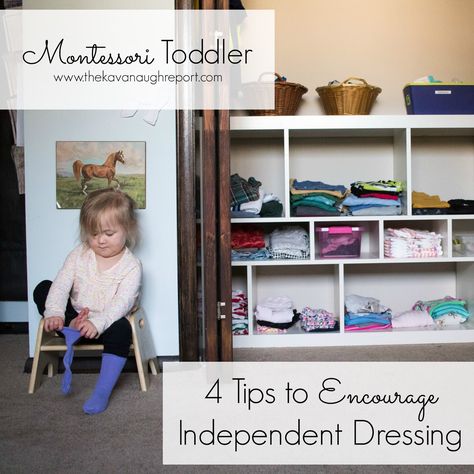 It can be difficult to get toddlers to dress themselves. Here are four Montessori tips to encourage independent dressing. These easy ideas can take away the struggles around dressing. Montessori Dressing Area, Montessori Classroom Management, Montessori Tips, Independent Toddler, Teaching Babies, Montessori Environment, Montessori Parenting, Infant Sensory Activities, Self Help Skills