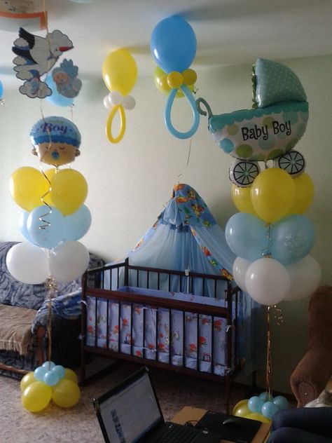 baby boy balloon decor Cradle Decoration Ideas At Home With Balloons, Cradle Decoration With Balloons, Baby Naming Ceremony Decorations At Home, Palna Decoration, Cradle Decoration, Ballon Decoration, Baby Boy Balloons, Naming Ceremony Decoration, Baby Boy Decorations