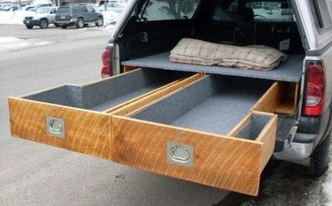 How to Install a Sliding Truck Bed Drawer System | DIY projects for everyone! Diy Truck Bed Slide, Ranch Truck, Truck Bed Drawers, Tool Trailer, Truck Bed Slide, Suv Storage, Diy Truck Bedding, Truck Bed Organization, Truck House