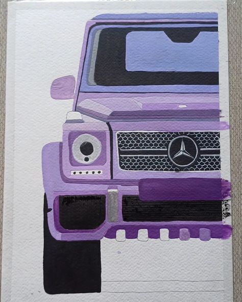 Car Painting On Canvas, G Wagon Painting, G Wagon Drawing, Aesthetic Car Drawing, Mercedes Painting, Car Painting Ideas, Car Painting Canvas, Shoe Drawing, Car Drawing