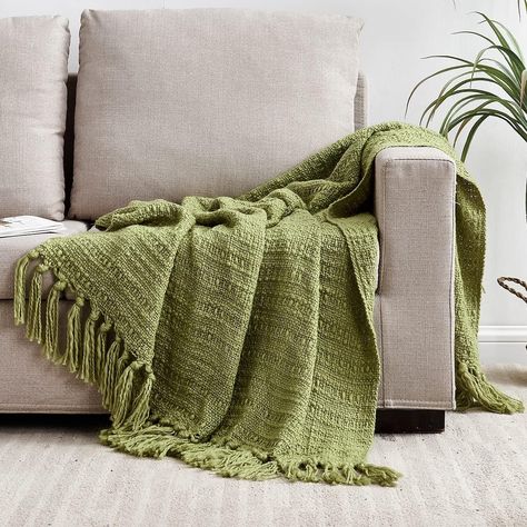 Amazon.com: HORIMOTE HOME Chunky Avocado Green Knitted Throw Blanket, Textured Basket Weave Pattern with Fringe, 50"x60" for Couch, Chair, Sofa & Bed - Chic Boho Style : Home & Kitchen Knitted Throw Blanket, Green Throw Blanket, Basket Weave Pattern, Green Couch, Green Blanket, White Couches, Chair Sofa Bed, Chic Bedding, Couch Chair