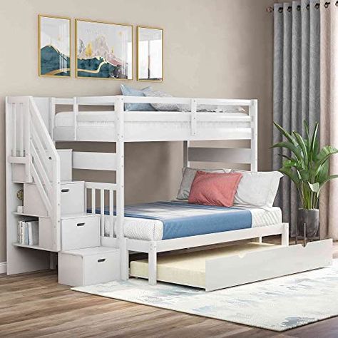 Beds With Shelves, Stairway Bunk Beds, Twin Full Bunk Bed, Trundle Bed With Storage, Drawer Bed, Solid Wood Bunk Beds, Twin Over Full Bunk Bed, Wooden Bunk Beds, Full Bunk Bed