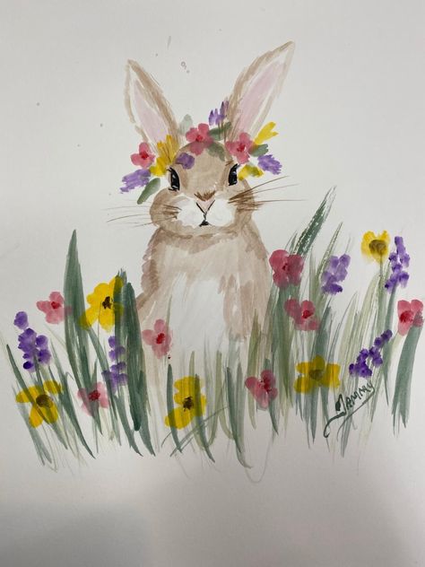 Easter Drawings, Easter Canvas, Easter Paintings, Bunny Watercolor, Think Spring, Bunny Painting, Watercolor Flowers Tutorial, Diy Watercolor Painting, Watercolor Paintings Easy