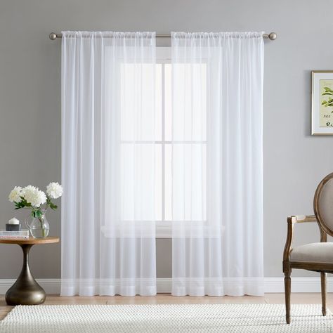 Brushgrove Solid Sheer Rod Pocket Window Curtain Panels & Reviews | Joss & Main Window Curtains Bedroom, White Sheer Curtains, Luxury Curtains, Tulle Curtains, Voile Curtains, Living Room Balcony, Sheer Curtain Panels, Bedroom Panel, Rod Pocket Curtain Panels