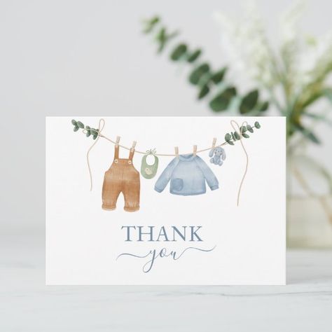 Express your heartfelt thanks with our Boho Neutral Boy Baby Shower Thank You Card! This elegant card features muted neutral tones, including dusk blue and beige, creating a calming and inviting palette. The design showcases an adorable clothesline adorned with baby boy clothes, adding a sweet and charming element to the card. Personalize the card with your own message to thank your guests for their love and generosity. Diy Watercolor Cards, Heartfelt Thanks, Dusk Blue, Watercolor Baby Shower, Elegant Baby Shower, Baby Shower Thank You Cards, Elegant Cards, Diy Watercolor, Boy Baby Shower