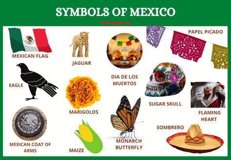 Mexican Symbols and What They Mean - Symbol Sage Mexican Symbols, Mexican Paper Flowers, Mexican American Culture, Hispanic Heritage Month Activities, Mexican Independence Day, Mexican Independence, World Thinking Day, Mexican Heritage, Raising Girls