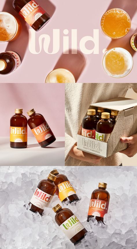 Marlon Studio - Wild Kombucha Brand and Packaging Design by Marlon Studio – Wild. is a fermentation brand that set out to change the landscape of commercialised kombucha with a craft product that is 100% natural. Our challenge was to create an identity that is both accessible for new shoppers - as Kombucha is still relatively niche - and yet also felt authentic to a small yet passionate group of heavy users. – #beverage #packagingdesign #wbds Drink Branding Design, Kombucha Aesthetic Photography, Beverage Brand Identity, Kombucha Photography, Kombucha Lifestyle Photography, Kombucha Design Packaging, Kombucha Design, Kombucha Branding Design, Kombucha Branding