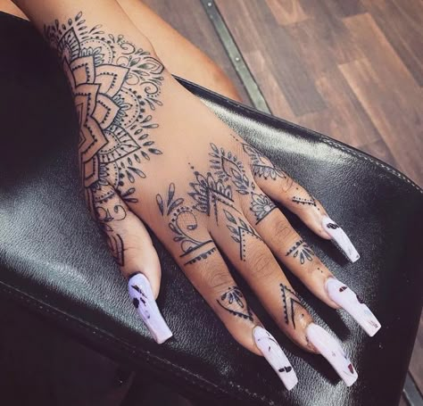 Mandala Thumb Tattoos Women, Permanent Henna Tattoo Hands, Mandala Tattoo Design Women Hand, Spiritual Hand Tattoos For Women, Ladies Hand Tattoos, Mandala Hand Tattoo For Women, Women’s Hand Tattoos, Hand Tattoos Henna, Delicate Hand Tattoos For Women