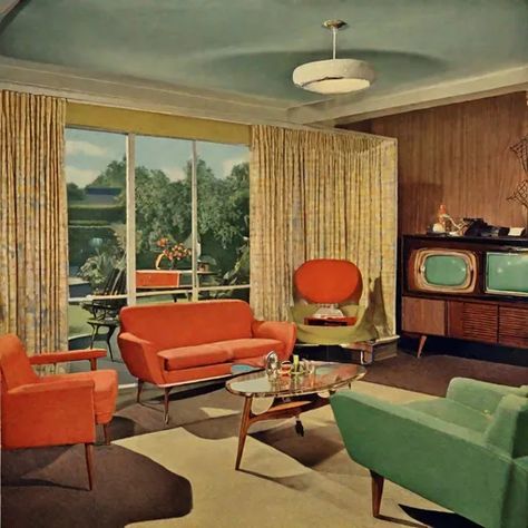 Mid Century Interior Design 1950s, 50s House Decor, Mid Century Living Room 1950s, Living Room 60s, Mid Century Living Room Furniture, 1950s House Interior, 1920s Living Room, 50s Living Room, 50s Interior Design