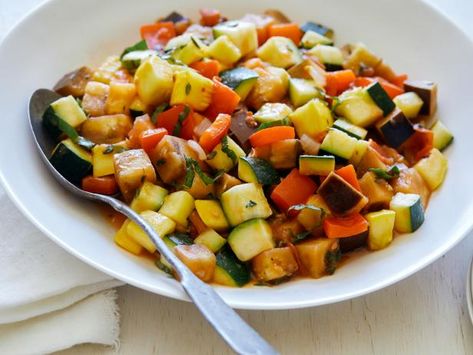 Ratatouille Recipe | Anne Burrell | Food Network Baked Ratatouille Recipe, Ratatouille Recept, Baked Ratatouille, Paleo Veggies, Worst Cooks In America, Anne Burrell, Summer Side Dishes Recipes, Worst Cooks, Ratatouille Recipe