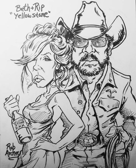 Yellowstone Fan Art, Yellowstone Drawing, Mrs Wheeler, Yellowstone Tv Series, Rip Wheeler, Yellowstone Series, Character Tattoos, Dutton Ranch, Cartoon Character Tattoos