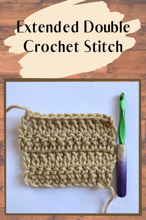 The extended double crochet stitch adds just a little extra height than a regular double crochet stitch.  You can use it in place of a treble crochet stitch if you don't like treble crochet stitches.  Follow along with this stitch tutorial to learn how to make the extended double crochet stitch. | #crochet #crochetstitchtutorial #crochettutorial | Simply Hooked by Janet Extended Double Crochet, Double Crochet Stitch Tutorial, Crochet Cluster Stitch, Crochet Stitch Tutorial, Treble Crochet, Crochet Neck Warmer, Treble Crochet Stitch, Simple Crochet, Types Of Stitches