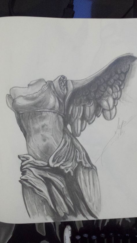 Winged Victory of Samothrace - Nike - Draw Winged Victory Of Samothrace Drawing, Nike Drawings Art, Winged Victory Drawing, Nike Of Samothrace Drawing, Victory Drawing, Bargue Drawing, Winged Victory Of Samothrace, Private Tattoos, Winged Victory