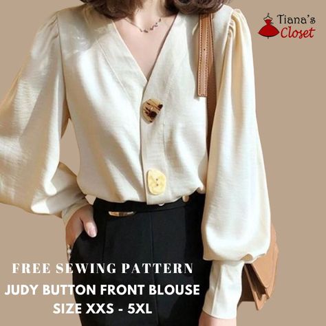 Judy button front blouse – free pdf sewing pattern – Tiana's Closet Free Sewing Patterns 2023, Sewing Patterns Button Up Shirt, Work Blouse Sewing Pattern, Named Clothing Patterns, Free Button Up Shirt Pattern, Women’s Blouse Sewing Pattern, Women’s Blouse Patterns, Long Sleeves Tops For Women, Button Up Blouse Pattern