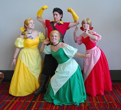 This costume was debuted at Connecticon 2012 in a group including Gaston and his three Bimbettes. The three Bimbettes, as well as Gaston all collaborated on our outfits with the help of facebook to… Gaston Beauty And The Beast, The Beast Disney, Beauty And The Beast Costume, Beast Disney, Beast Costume, The Bayou, Costumes For Teens, Creative Costumes, Disney Cosplay