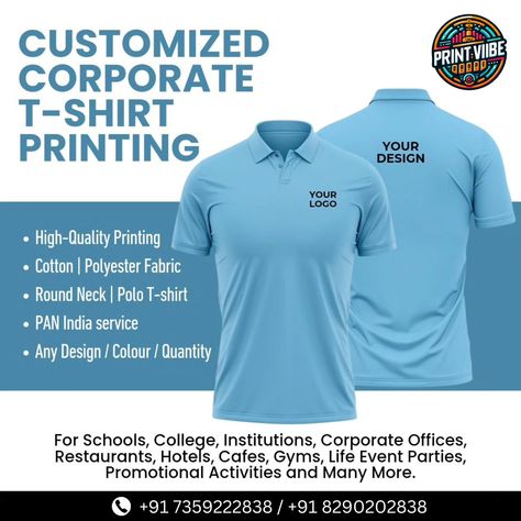 Print Your Own Custom Design T-shirt We Provide All Kinds of Printing Promotion Products T-Shirts, Caps, Mugs, ID Cards, and Corporate Gifts🎁🤝❤️😎🔥🔥 Elevate Your Design with a Print Vibe! Our Secret to Best and HD Quality Prints. For more information regarding the order Call or WhatsApp us at +91 7359222838, +91 8290202838 👉 DM for more details 👉 Follow @printvibe_in for more new information . . . . . . . #PrintVibe #TshirtPrint #TshirtDesigns #CoupleTshirts #CustomisedTshirt #TshirtsPrin... Corporate T Shirt Design, Corporate T-shirt, Foot Ball, Cotton Polyester Fabric, Our Secret, Couple Tshirts, Corporate Office, Design T Shirt, Corporate Gifts