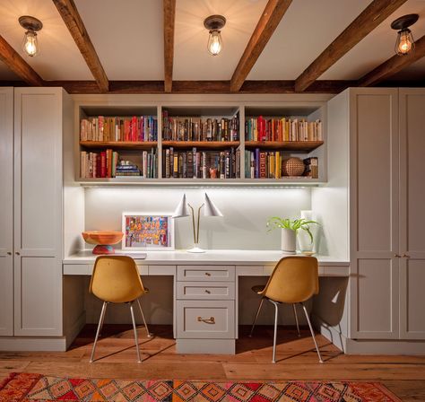 From Nightmare to Dream House - The New York Times Built In Desk And Shelves, Transitional Living Room Design, Homework Room, Office Built Ins, Brooklyn Brownstone, Transitional Living, Built In Furniture, Bedroom Desk, Transitional Living Rooms