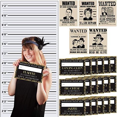 Amazon.com: musykrafties Roaring 20s Mug Shot Photo Booth Props, Height Chart Backdrop, Wanted Sign Posters Pack 26-Count: Home & Kitchen Roaring 20s Photo Booth, 20s Photo Booth, Mug Shot Sign, Wanted Sign, Woodland Creatures Party, Mafia Party, Mystery Photos, Speakeasy Party, Mystery Dinner Party